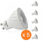 Lot de 5 spots led GU10 COB 5 watt dimmables (eq. 45 watt) - Couleur eclairage - Blanc chaud 2700°K