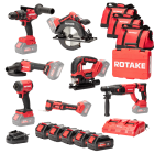 Ensemble de 7 machines ROTAKE 18V - Perceuse visseuse à percussion D2H + Meuleuse 125 + PERFORATEUR + Scie circulaire + Visseuse à chocs + Scie sauteuse + Outil multifonction - ROTAKE - avec 3 batteries 18V 5Ah + chargeur double + 3 sacs - LOT02