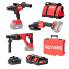 Ensemble de 3 machines ROTAKE 18V - Perceuse visseuse à percussion D2H-50D + Meuleuse G1-125 + Perforateur 8902 + 2 batteries 18V 5Ah - ROTAKE avec 1 sac de transport - LOT05
