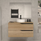 Meuble de salle de bain 100 avec plateau et vasque à poser - 2 tiroirs - madera miel (bois clair) - luna