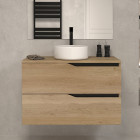 Meuble de salle de bain 80 avec plateau et vasque à poser - sans miroir - 2 tiroirs - madera miel (bois clair) - luna