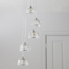 Magnifique lustre à suspension effet méduse de 92cm le long avec 5 abat-jours en verre à facettes