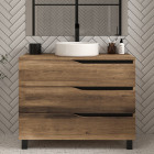 Meuble de salle de bain 100 avec plateau et vasque à poser - sans miroir - 3 tiroirs - tabaco (bois foncé) - mata