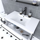 Meuble de salle de bain 80x50cm Blanc -2 tiroirs - vasque résine blanche - pieds et poignées Aurlane - PACM010