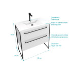 Meuble de salle de bain 80x50cm Blanc -2 tiroirs - vasque résine blanche - pieds et poignées Aurlane - PACM010