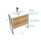 Meuble de salle de bain 80x50cm Blanc - 2 tiroirs chêne naturel - Vasque blanche - STRUCTURA F023 Aurlane - PACM032