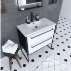 Meuble de salle de bain 80x50cm Noir mat - 2 tiroirs blanc - Vasque blanche - STRUCTURA F034 Aurlane - PACM043
