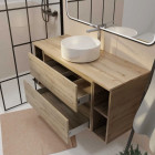 Meuble de salle de bains 120 cm - Décor chêne 2 tiroirs vasque blanche à poser - TIMBER Aurlane - PACM844