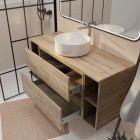 Meuble de salle de bains 120 cm - Décor chêne 2 tiroirs vasque blanche à poser et miroir LED 100x70 - TIMBER Aurlane - PACM845