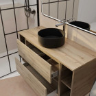 Meuble de salle de bains 120 TIMBER Décor chêne 2 tiroirs - Vasque noire à poser Miroir LED 120x70 Aurlane - PACM847