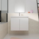 Meuble de salle de bains 60cm à suspendre Blanc 2 Portes - Vasque Blanche - ELEMENTARY Aurlane - LAV1036