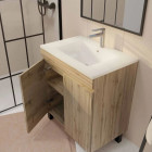Meuble de salle de bains 70cm TIMBER décor chêne naturel à portes - Vasque blanche Aurlane - PACM801