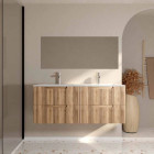 Meuble de salle de bains LEON 120cm décor bois - 4 Tiroirs en MDF ondulés - Vasques à encastrer Aurlane - PACM912