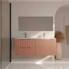 Meuble de salle de bains LEON 120cm Terracotta - 4 Tiroirs en MDF ondulés - Vasques à encastrer Aurlane - PACM913