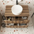 Meuble de Salle de Bains LEON 80cm décor Bois - 2 Tiroirs en MDF Ondules - Vasque ronde 36cm Aurlane - PACM722