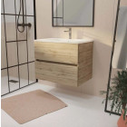 Meuble de salle de bains suspendu 70 cm TIMBER - Décor chêne naturel 2 tiroirs avec vasque blanche Aurlane - PACM806