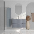 Meuble et colonne de salle de bains 80cm gris souris - Façades ondulées - Vasque blanche mate - LEON Aurlane - PACM794
