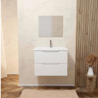 Meuble salle de bain 60cm suspendu 2 tiroirs blanc laqué poignées intégrées vasque et miroir – MILA Aurlane - LAV959