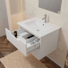Meuble salle de bain 60cm suspendu 2 tiroirs blanc laqué poignées intégrées vasque et miroir – MILA Aurlane - LAV959
