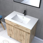 Meuble salle de bain 80×80 - Finition chêne naturel + vasque blanche + miroir - TIMBER 80 - Pack25 Aurlane - PACM235