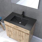 Meuble salle de bain 80x80 - Finition chêne naturel + vasque noire + miroir Led - TIMBER 80 - Pack06 Aurlane - PACM216