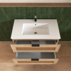Meuble salle de bain cannage 60cm décor bois et cannage - 2 tiroirs vasque et miroir - APOLLINE Aurlane - LAV1039