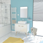 Meuble salle de bain scandinave blanc 80 cm sur pieds avec portes, vasque a poser et miroir LED Aurlane - LAV525