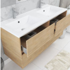 Meuble salle de bains 120 cm chêne clair 4 tiroirs vasque miroirs 60x80 et réglettes LED - XENOS Aurlane - PACM639