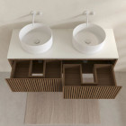 Meuble salle de bains 120cm 2 Tiroirs décor chêne et noir cranté - Plan et vasque blanche - YUKI Aurlane - PACM906