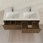 Meuble salle de bains 120cm 2 Tiroirs décor chêne et noir cranté - Vasque blanche mate - YUKI Aurlane - PACM900