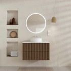 Meuble salle de bains 80 2 tiroirs décor chêne et Noir - Vasque et plan Blancs - Miroir LED 70 - YUKI Aurlane - PACM886