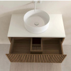 Meuble salle de bains 80 2 tiroirs décor chêne et Noir - Vasque et plan Blancs - Miroir LED 70 - YUKI Aurlane - PACM886