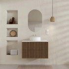 Meuble salle de bains 80 2 tiroirs décor chêne et Noir - Vasque et plan Blancs - Miroir ovale - YUKI Aurlane - PACM889