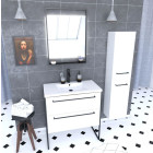 Meuble salle de bains 80 cm Vasque blanche Miroir Led et Colonne Blanc - STRUCTURA Aurlane - PACM013