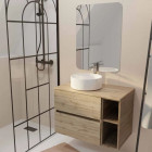 Meuble salle de bains 80 TIMBER Décor chêne Tiroirs + Module - Vasque Blanche - Miroir 60x80 Aurlane - PACM823
