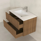 Meuble salle de bains 80cm 2 Tiroirs décor chêne et noir cranté - Vasque blanche mate - YUKI Aurlane - PACM899