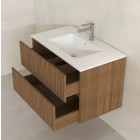 Meuble salle de bains YUKI 80 - 2 Tiroirs décor chêne et noir - Vasque Blanche - Miroir LED 70 - YUKI Aurlane - PACM880