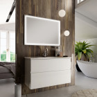 Meuble de salle de bain simple vasque - 2 tiroirs - mig et miroir led veldi - blanc - 70cm