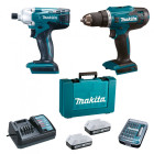 Perceuse sans fil df4880 + clé à chocs td127d avec batterie et chargeur + 30 embouts - makita - dk18a35x1