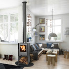 Poele a bois de face en acier au carbone et bucher inferieur 9 kw, fernoa103