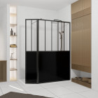 Paroi de douche façon verrière avec volet pivotant - 120+40x200 cm - verre transparent et noir Aurlane - FAC935
