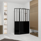 Paroi de douche façon verrière avec volet pivotant - 90+40x200 cm - verre transparent et noir Aurlane - FAC933
