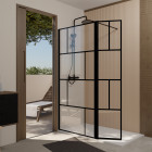 Paroi de douche avec volet pivotant 90x40x195cm - verre 8mm anti-calcaire - motifs et profilés noir Aurlane - FAC1027