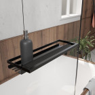 Pare baignoire rabattable 75x130 cm en verre trempé - porte-serviette et etagère noir mat Aurlane - FAC1012