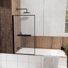 Pare baignoire rabattable 80x140 cm en verre trempé - porte-serviette et etagère noir mat Aurlane - FAC1013