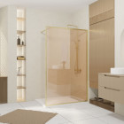 Paroi de douche 120x200 cm - verre trempé fumé brun - cadre et bras en aluminium or doré brossé Aurlane - FAC969