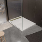 Receveur blanc effet granite en résine epoxy 80x120x3 cm + grille linéaire or brossé Aurlane - PACR284