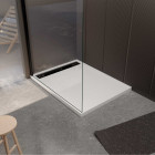 Receveur blanc effet granite en résine epoxy 80x120x3 cm + grille linéaire noire Aurlane - PACR281