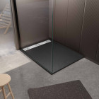 Receveur noir effet granite en résine epoxy 80x120x3 cm + grille linéaire blanche Aurlane - PACR262