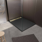 Receveur noir effet granite en résine epoxy 80x120x3 cm + grille linéaire or brossé Aurlane - PACR264